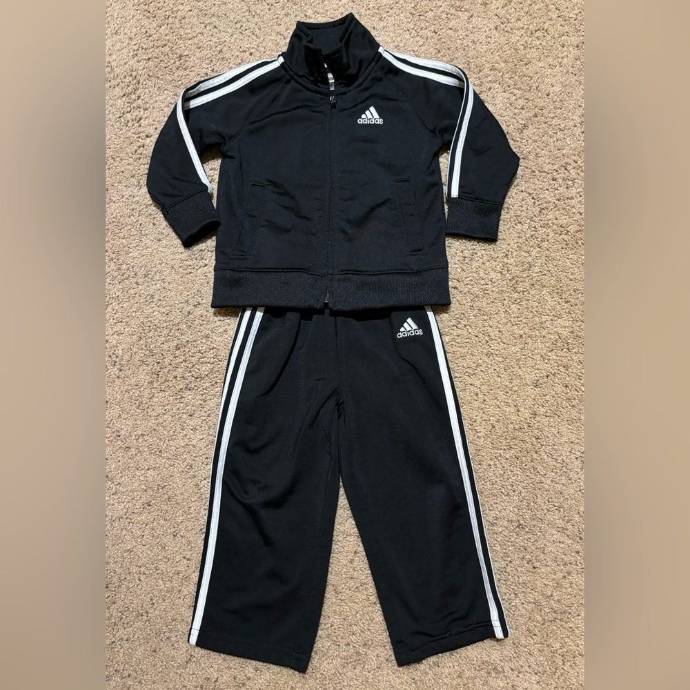 Adidas Black and White Classic Sweatsuit, size 18 months.